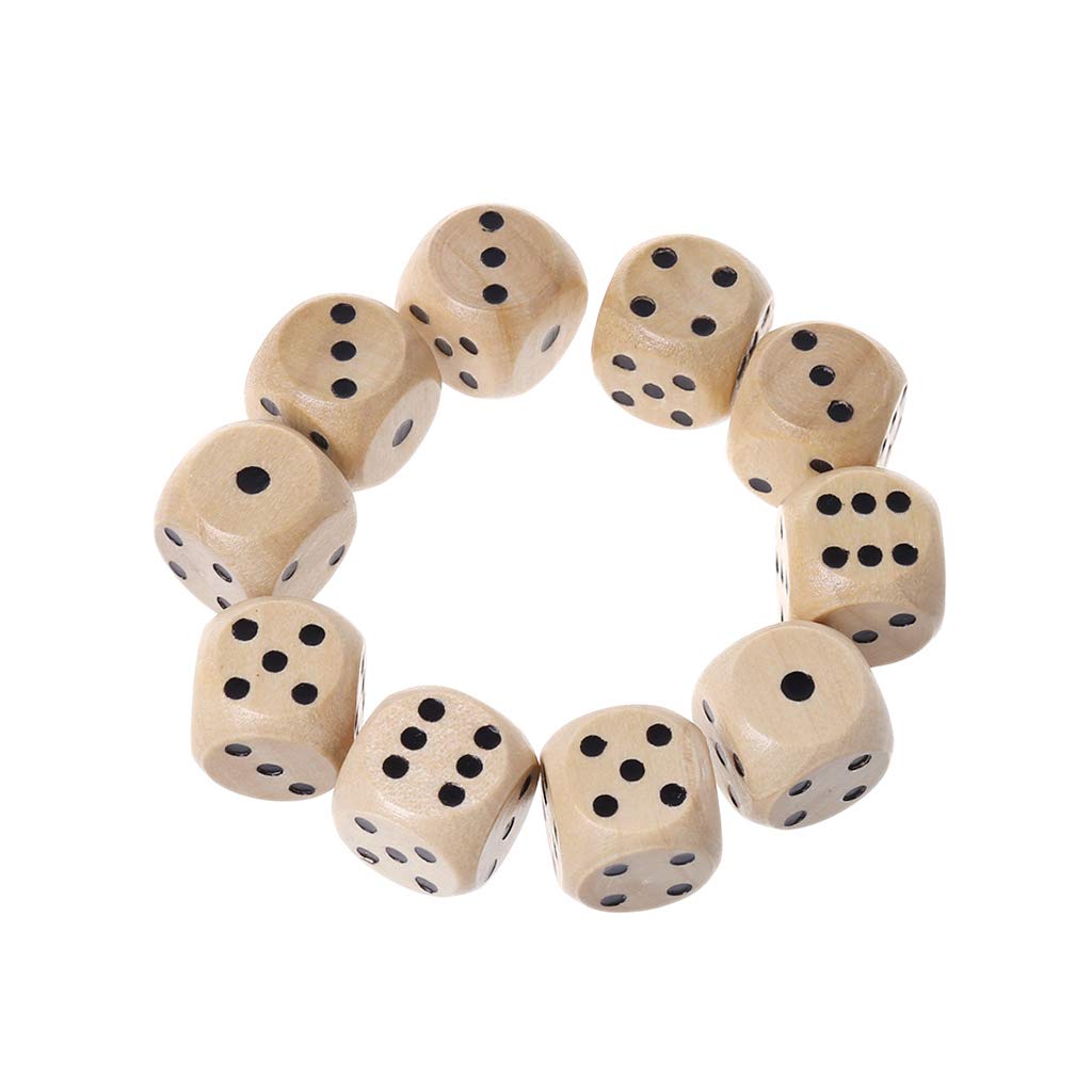 HOUNIIXIE 10Pcs/Pack 14mm 0.55In Dices Game Props Educational for Children Original Wood Color Round Corner Digital