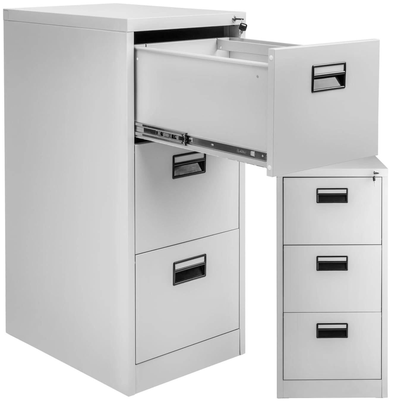 tectake® Armoire de Rangement Meuble tiroir Metallique 3 Tiroirs pour Rangement Dossier, Caisson Bureau pour Dossiers Suspendus au Format DIN 4, Porte Document Bureau 62,4 x 46 x 102,8 cm - Gris