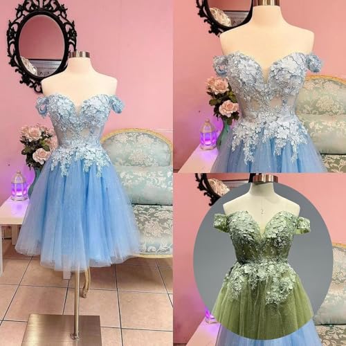 Zhangyo Glitter Lace Homecoming Dresses for Teens Tulle Appliques DAMA Dresses for Quinceanera Off Shoulder Short Ball Gown4