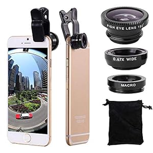 3 in 1 Cell Phone Camera Lens Kit Wide Angle Macro Fisheye Lens Universal for Smart Phones iPhone Samsung Android Black