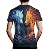 Girren Men's Fire Wolf Pack Pattern T-Shirt 3D Printed T-Shirt Novelty Pattern T-Shirt Fashion Top, Black3, XL #1