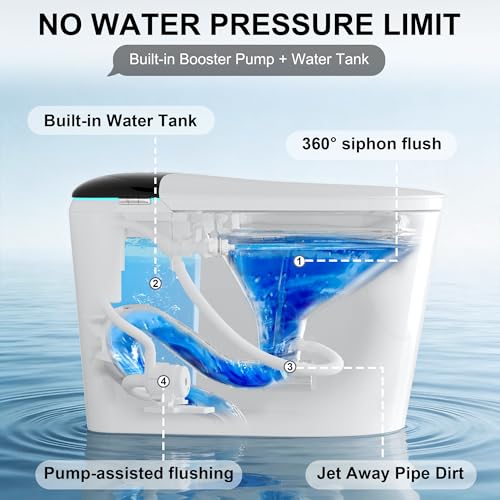 Image of Luxury Smart Bidet Toilet with Tank, Foam Shield, Dual Auto Flush /Lid&Seat, Foot Sensor, LED Display, Electric Modern One Piece Toilets for Bathroom with Siphon Dual Flush 0.8 /1.2 GPF