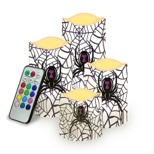 Image of Halloween Gothic Spider Flameless LED Candles | Flameless Candles with Remote Flickering LED Candles with Timer for Halloween Party Patio Celebration Accents, 4 Pack