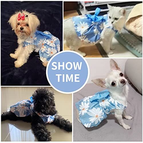 Dog Bowknot Dress 2 Pack Hawaiian Daisy Puppy Dresses For Small Medium Dogs Girl Dog Clothes Outfit Apparel Cute Summer Cat Clothing For Chihuahua Yorkie (Small, Pink+Blue) #TOP6