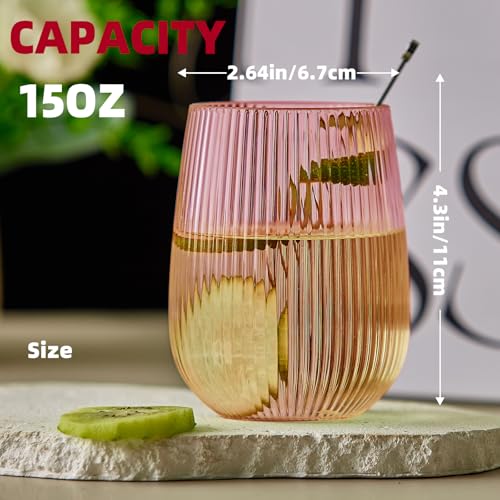 Image of Lueumxc 36 Pack 15Oz Pink Plastic Wine Glasses, Origami Ribbed Disposable Wine Glasses Unbreakable Clear Plastic Cocktail Glasses Recyclable Shatterproof Reusable Wine Cups