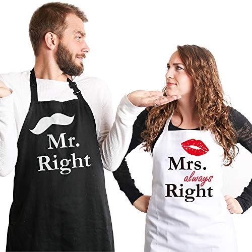 Syntus Mr and Mrs Apron 2 Pack Couple Aprons for Engagement Wedding Anniversary Bridal Shower Gift for Bride Wedding Gifts for the Newly Married Couple and Valentine’s Day