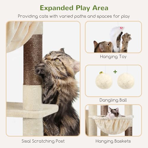Image of Globlazer Giant Cat Tree for Indoor Large Cats, 83in, F83, Beige