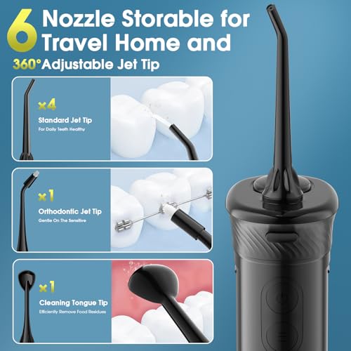 Hangsun Mini Travel Water Flosser, Portable Cordless Oral Irrigator: 3+1 Modes with DIY Water Pressure Dental Flosser, IPX7 Waterproof, Telescopic Tank, 6 Jet Tips for Braces and Bridges Care - Image 4