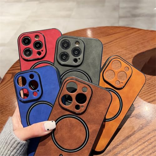 Protection iPhone 14 cuir magnétique antichoc marron pour charge Qi - 6