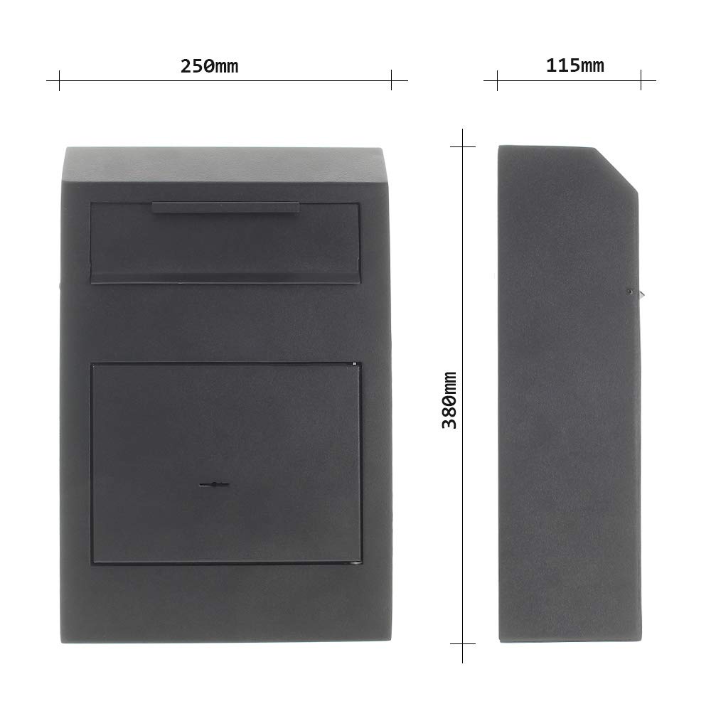 Caja fuerte con ranura para depósito Cashmatic Basic de Rottner, Color negro, Cerradura de llave de doble paletón, Tornillos de fijación incluidos