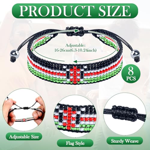 Quelay 8 Pcs Kenya Flag Beaded Bracelets Adjustable Handmade Kenyan Bracelet Rope Bangle Kenyan Patriotic Pride Jamhuri Day Christmas African Jewelry Gifts for Women2