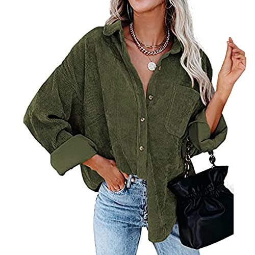 Briskorry Dames knoopsluiting corduroy pullover effen casual elegant shirt met lange mouwen V-hals overhemden losse licht sweatshirt oversize ontspannen bovenstuk met knopen - Image 3