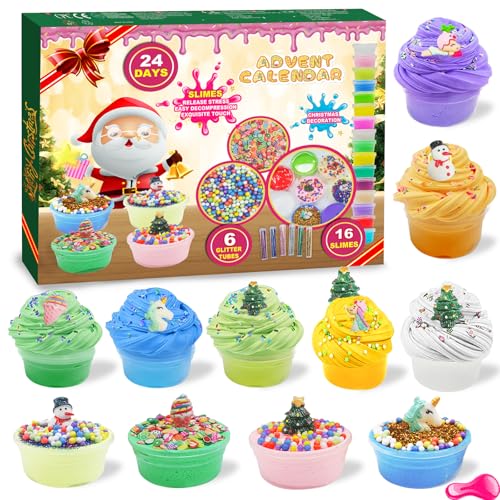 Schleim-Adventskalender 2025 für Mädchen Kinder DIY Slime Kinder Weihnachten Vorteil Kalender 24 Tage Geschenk DIY Schleim Kit für Mädchen5 6 7 8 9 10 11 12 13 Jahre