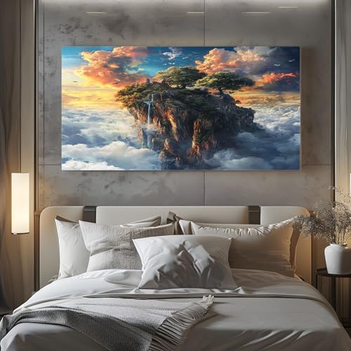 ZORYAN Tableau Decoration Murale Salon Motif Falaise Fantasy Tableau Decoration Mural Image Sur Toile Photo Images Motif Moderne Décoration Chambre Vert Moss...