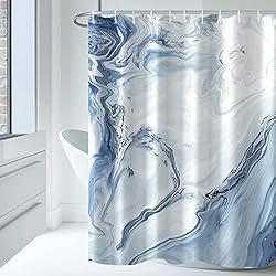 Cortina Baño Aliexpress MIRRORANG Cortina de Ducha con 12 Ganchos, Cortina de Ducha de Tela de mármol Azul Claro para baño,100% poliéster,183x183cm