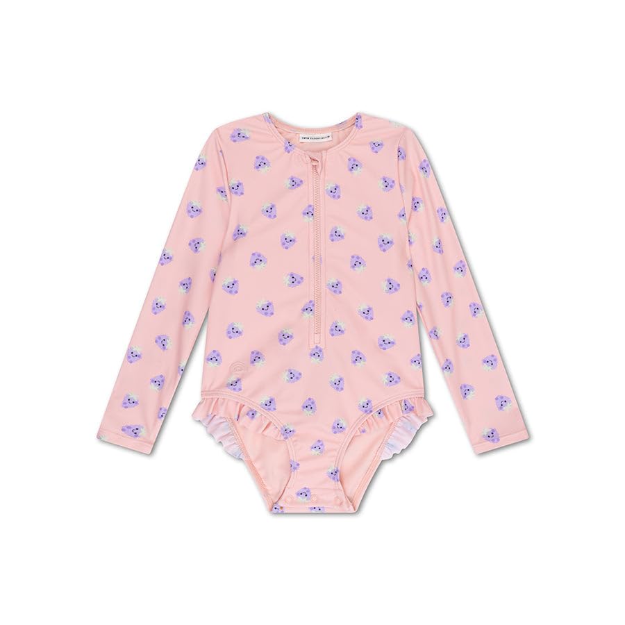 Swim Essentials | Camiseta de baño Beige/Morada con Frutas de Manga Larga