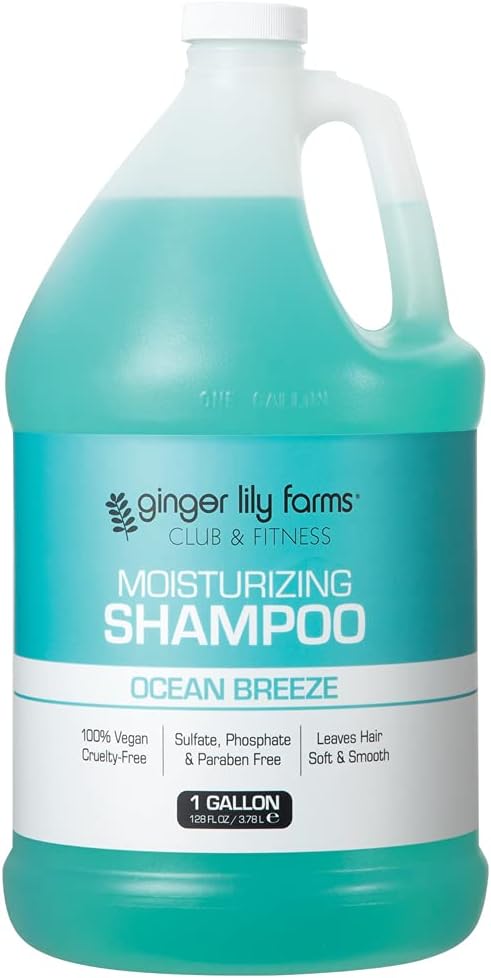 Ginger Lily Farms Club & Fitness Moisturizing Shampoo for All Hair Types, 100% Vegan & Cruelty-Free, Ocean Breeze Scent, 1 Gallon (128 fl oz) Refill