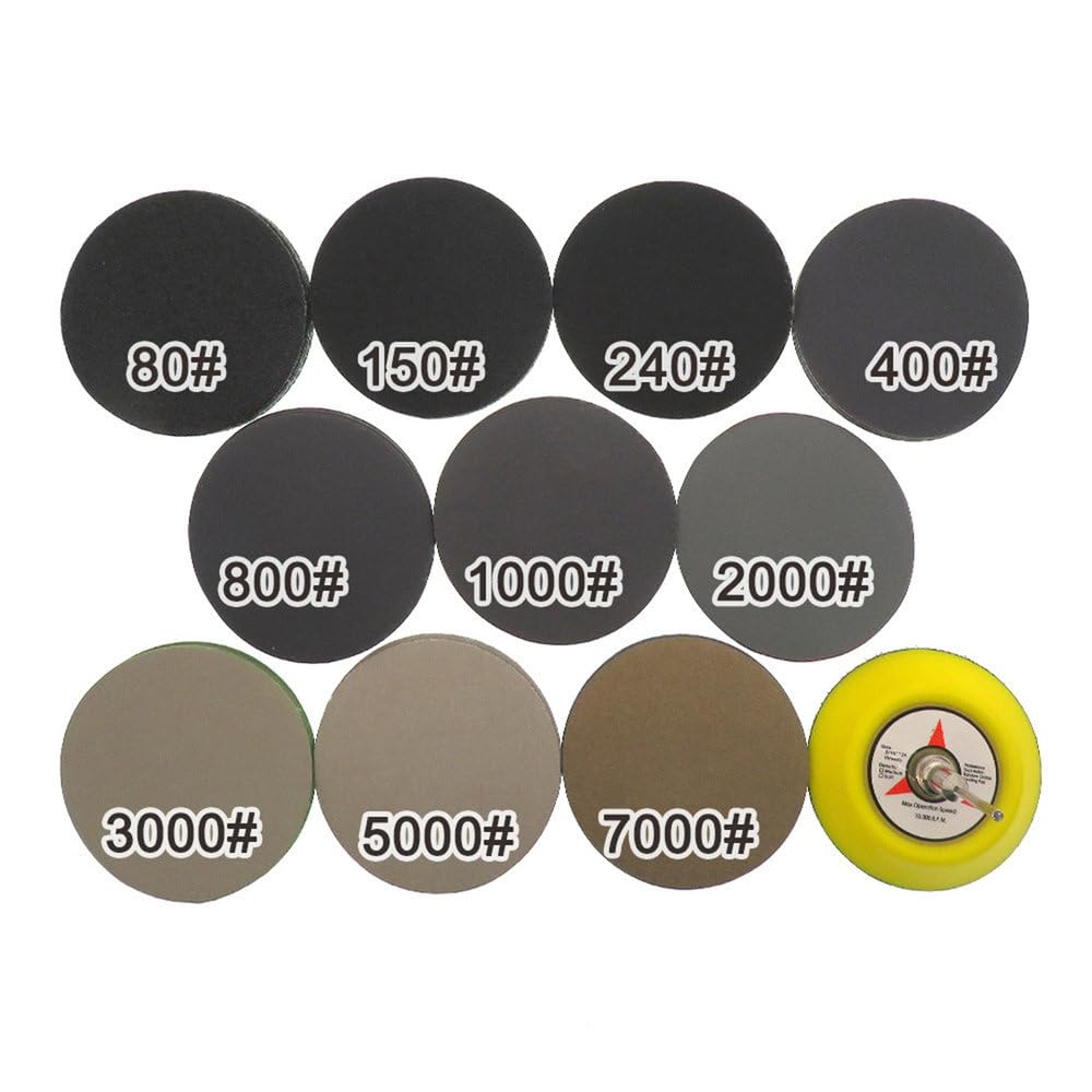 Surtido de 50 Discos de Lija húmedos y Secos, Grano 80-7000, 75 mm (3 Pulgadas) con Almohadilla de Lijado con Velcro para pulir.