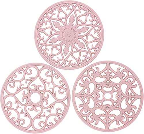 YOUTALLY 鍋敷き シリコンマット 断熱 マット 断熱パッド シリコン絶縁パッド コップ敷き 耐熱 滑り止め 防水 厚手 オーブンマット 断熱性 柔軟 絶縁 カップシート 直径20CM 3セット (ピンク-A)