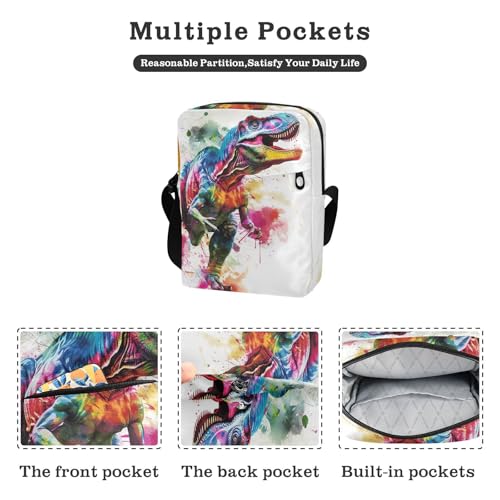 Crossbody Bag Colorful Trex Dinosaur Messenger Bag for Women Men Purse Shoulder Bag Satchel Bag with Adjustable Strap 202b59142