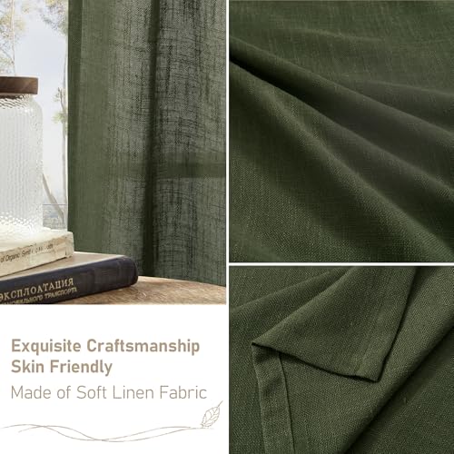 LAMIT Kitchen Semi Sheer Linen Curtains 24 Inch Long, Light Filtering Panels Back Tab and Rod Pocket Neutral Drapes for Cafe/Bathroom/Small Window, Olive Green, 2 Panels, 34 x 24 Inch