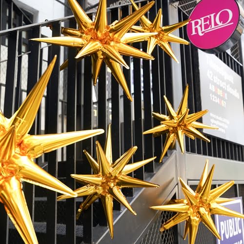 Image of PartyWoo Metallic Gold Star Spike Foil Helium Mylar Balloons 6pcs