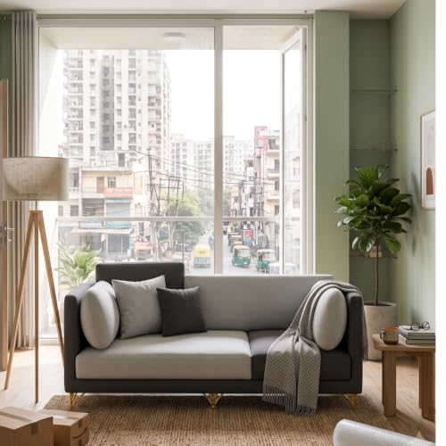 Image of RECTART Luxe 3 Seater Sofa Set for Living Room | Sectional 4 Pillows | Modern Wooden Home Furniture |