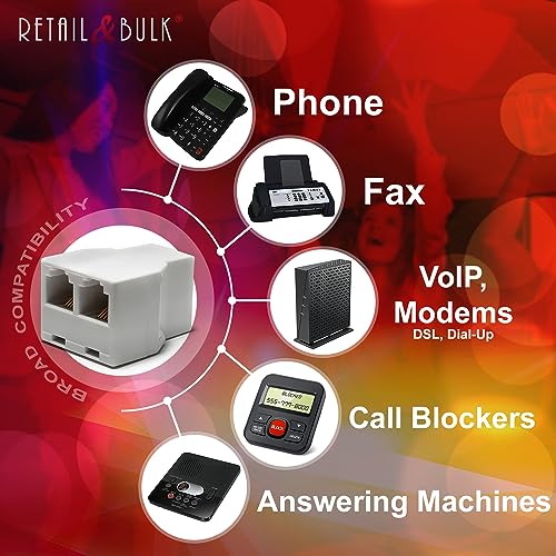 image for RetailAndBulk Phone Jack Splitter for Landline Telephone RJ11 6P4C 2 W