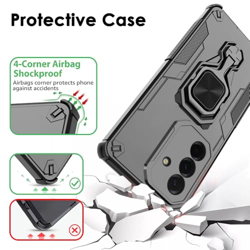 Image of TheGiftKart Back Cover for Samsung Galaxy A37 5G Case | Armor Case with Ring Holder & Kickstand in-Built | Shockproof Design | 360 Degree Protection Galaxy A37 Back Cover (PC & TPU, Black)