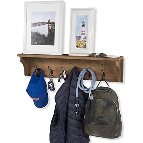 brightmaison Mante Entryway Organizer with Key Holder and Coat Rack, 6 Hooks For Hanging Face Masks, 30" Wood Walnut Cover