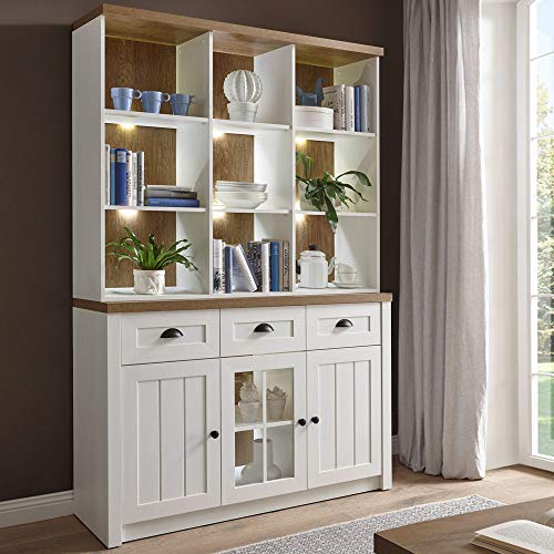 Lomadox Buffetschrank Buffet Küchenbuffet im Landhausstil, Pine weiß mit...