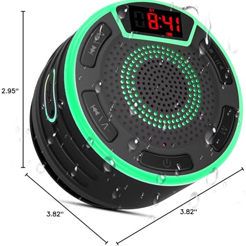 BassPal Bluetooth Speakers, IPX7 Waterproof Shower Speaker, Portable Speaker with LED Display, FM Radio, Suction Cup, Light Show, Built-in Mic, Best Gifts for Pool Beach Home Party Travel Outdoors