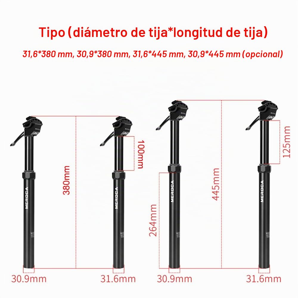 Tija de sillín telescópica para Bicicleta, Tubo de sillín de Bicicleta de Altura Ajustable de 30,9/31,6mm, tija de sillín hidráulica de aleación de Aluminio, Accesorio para Ciclismo