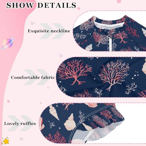 ALAZA Coral Reef Blue Seashell Girls One Piece Swimsuit Long Sleeve Rash Guard Swimsuits UV 50+ Swimwear Zipper4