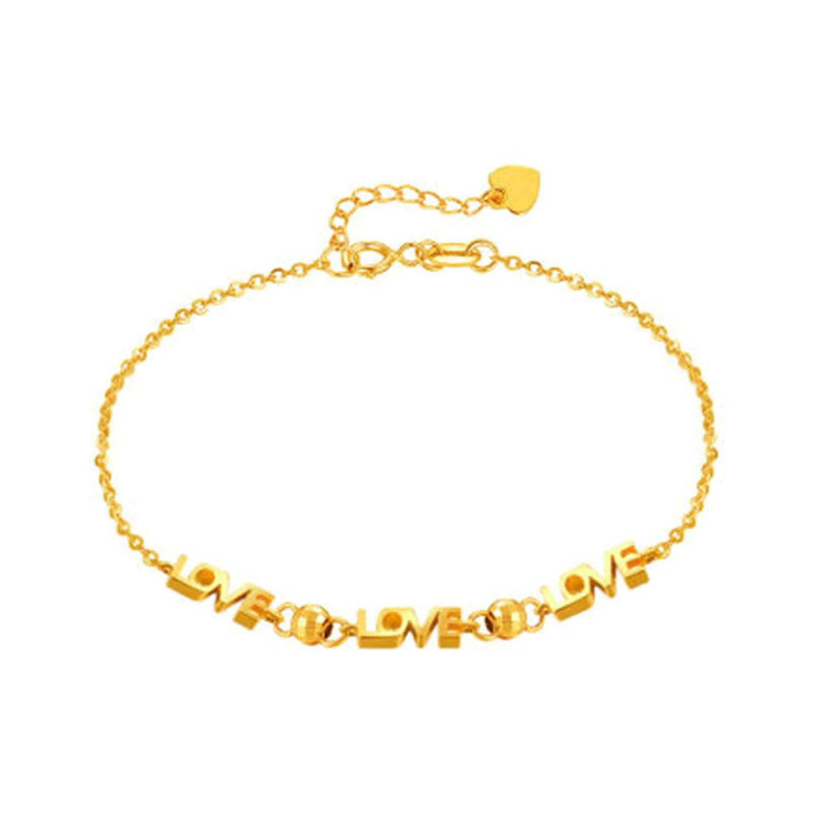 Pulseras de Mujer de Oro 9Kilates / 14Kilates / 18Kilates, Cadena con Letra LOVE, Cadena Extensible 16 CM + 5 CM, Pulsera de Oro de Mujer Ajustable