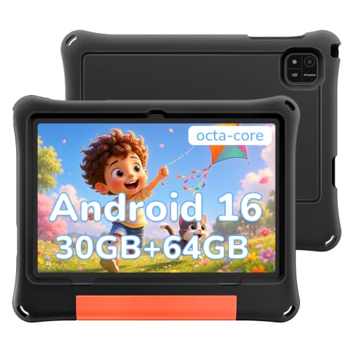 Image of Kids Tablet, Android 16 Tablet for Kids 10 inch withEVA Case (Black) 30GB RAM 64GB ROM 1TB TF Card Expandable for Toddler Children, Parental Control, Dual Camera, WiFi, Gift