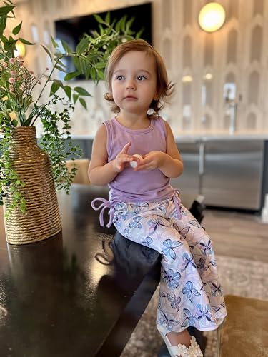 Image of Arshiner Toddler Girl Clothes 2 Piece Outfits Side Adjustable Drawstrings Tank Tops and Flare Leggings Pant Set