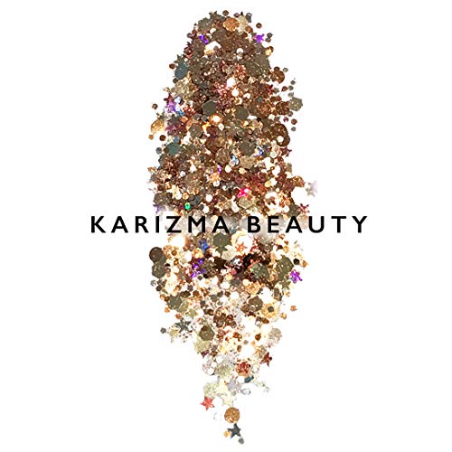 Karizma Holographic Rose Gold Glitter. 10G Chunky Face Glitter, Hair Glitter, Eye Glitter And Body Glitter For Women. Rave Glitter, Festival Accessories, Cosmetic Glitter Makeup. Loose Glitter Set #TOP1