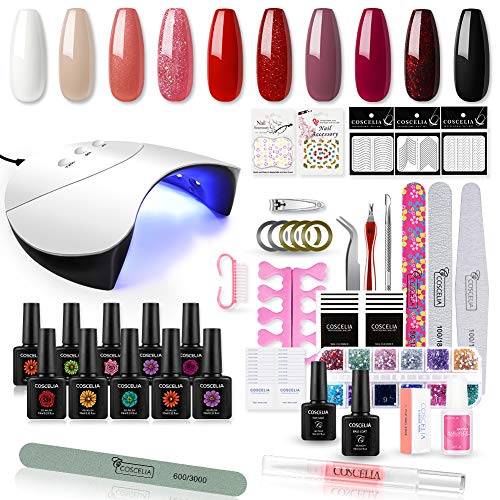 Gel Nail Polish Kit with U V Light Starter Kit 36W LED Lamp Nail Dryer 10 colors Gel Nail Polish Set Nail Tools Nail Decorations Rhinestone Nail Sticker All-in One Nail Art Manicure Kit Salon DIY Home