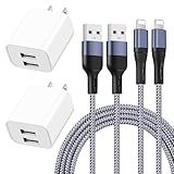 GGFim for iPhone Charger 10FT, 2Pack Long Lighting Cable Braided Fast Charge Cord and Dual Ports USB Wall Charger Block Travel Plug Power Adapter Compatible with iPhone 14/13/12/11/SE2022/8/7/XS/XR/X