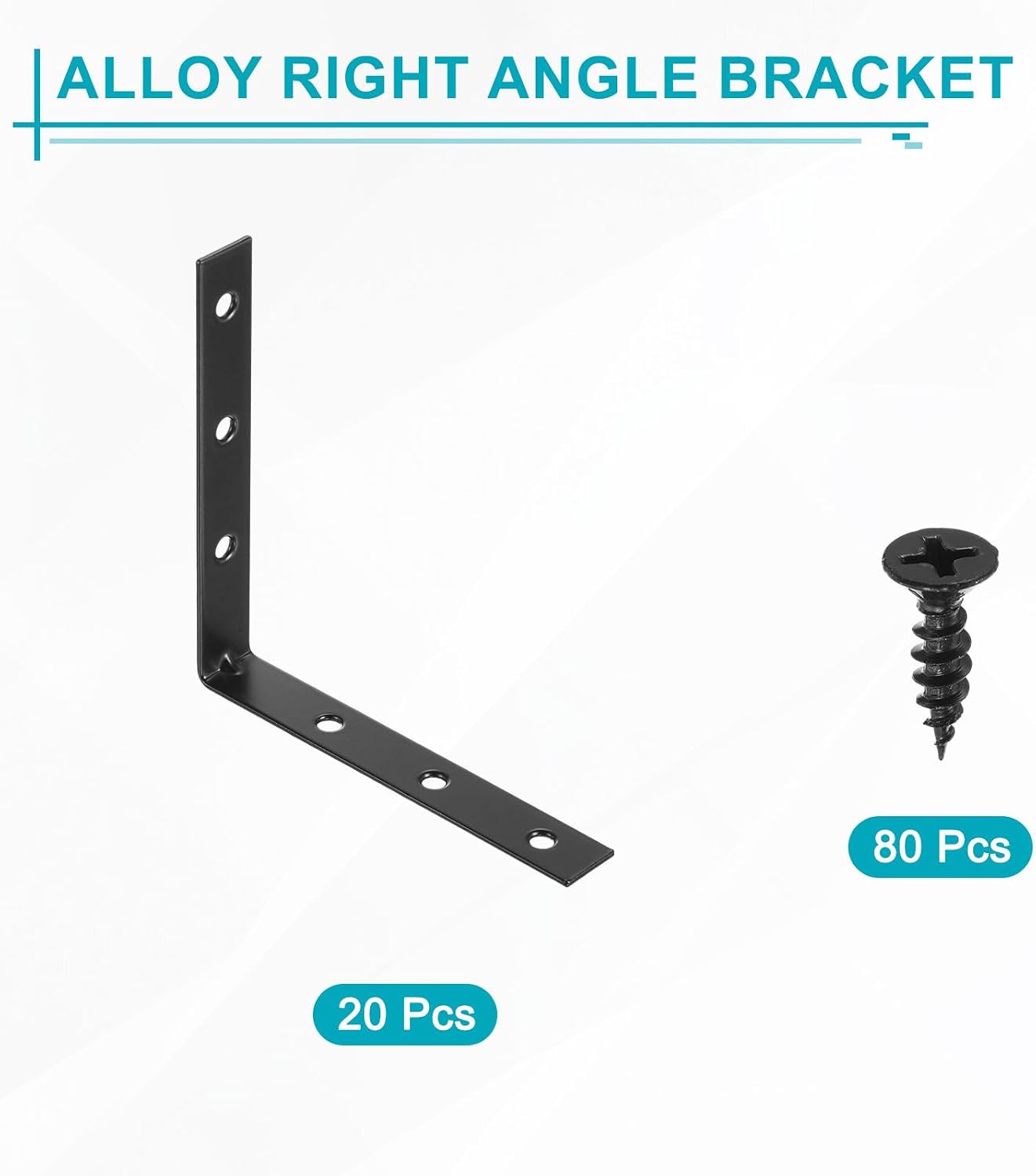 uxcell 20 Pcs L Corner Bracket Corner Brace Metal Joint Right Angle Brackets Fastener with Screws for Wood Shelves, Black, 3.94"x0.59"x3.94"
