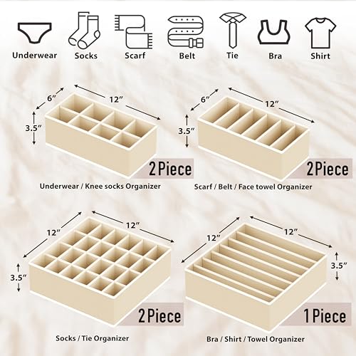 Image of Simple Houseware Closet Underwear Organizer Drawer Divider Assorted 7 Pieces, Beige