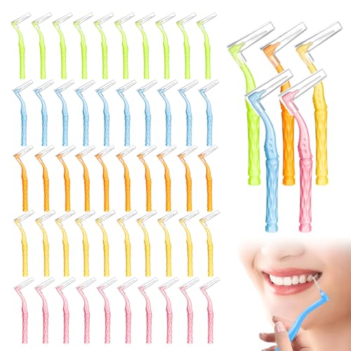 Scovolini Interdentali a Forma di L – Set da 50 in 5 Misure (0,6–1,5 mm) – Pulizia Profonda e Delicata – Manico Antiscivolo, Coperchio Igienico – Per Ortodonzia, Impianti, Gengive Sensibili