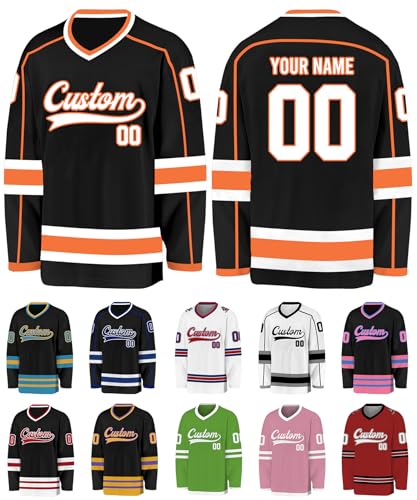 Maillot Hockey Personnalisé Chemise Hockey Glace Shirt avec Logo Prénom Numéro Sport Chemise À Manches Longues Cadeau Personnalisable pour Homme Femme, S-3XL, S1 Maillot Hockey Personnalisé Chemise Hockey Glace Shirt avec Logo Prénom Numéro Sport Chemise À Manches Longues Cadeau Personnalisable pour Homme Femme, S-3XL, S1