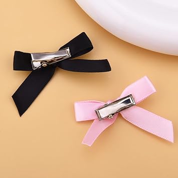 Mini Polka Dot Hair Bow Ribbon Clips Cute Small French Boutique Bows Barrettes Bowknot Hair Pins Ribbons Black White Pink Decorative Y2k 2000s Hair Accessories for Girls Women 12 PCS