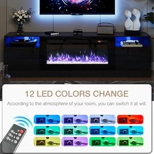 Oneinmil fireplace tv stand with 36 electric fireplace led light entertainment center modern wood texture entertainment stand with highlight storage cabinet for tvs up to 80 70 inches black  urban country home decor