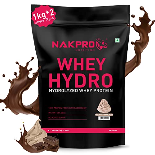 NAKPRO HYDRO Whey Protein Hydrolyzed | 25g Protein, 5.8g BCAA | Easy Mixing, Low Carbs, Easy Digesting Whey Protein Supplement Powder for Men, Women & Athletes | 2 Kg (Cream Chocolate) (B08RX94TPZ) Amazon Price History, Amazon Price Tracker