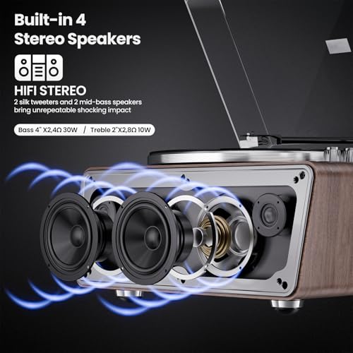 Image of All in One Vinyl Record Player,Bluetooth Turntable Built in 4 Stereo Speakers Phono Preamp,High Fidelity Turntables for Vinyl Records with Magnetic Cartridge AT-3600L,2-Speed,33 /45RPM,USB PC Recording | All in One Turntable,Built in 4 Stereo Speakers Phono Preamp,High Fidelity Turntables,2-Speed,PC Recording