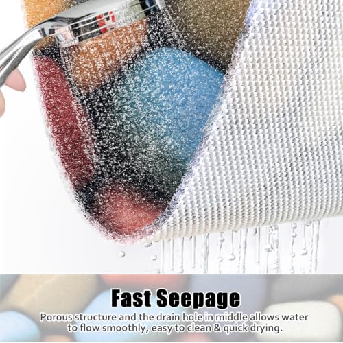 Image of Square Shower Mat Non Slip: 27x27 Inch Shower mats for Inside Shower with Drain Hole in Middle, Super Soft PVC Loofah Massage Shower Floor Mat, Anti Slip Shower Stall Mat, Quick Drying
