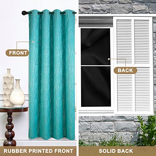 Tony's Collection Upgraded 100% Blackout Curtains, Turquoise Blackout Curtains 63 Inch Long Grommet Shells Wave Pattern Panels Light Blocking Drapes For Small Windows (52X63 Inch, Turquoise,2 Panels) #TOP4